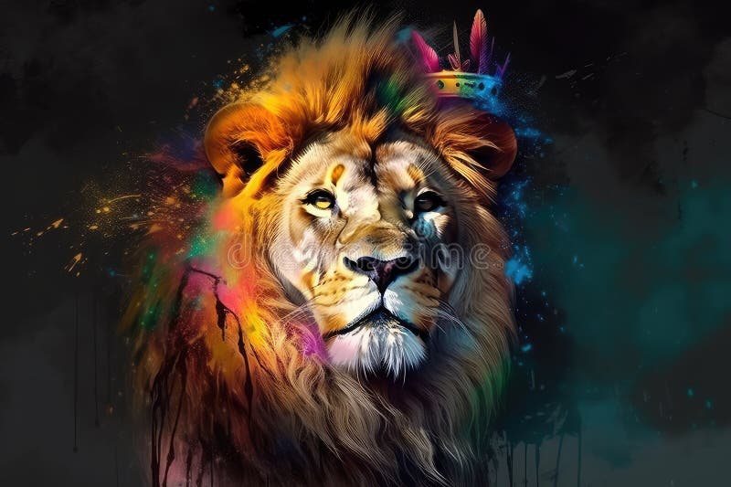 Colorful Expression: Abstract Artwork Depicting a Crowned Lion in Dynamic Hues royalty free illustration