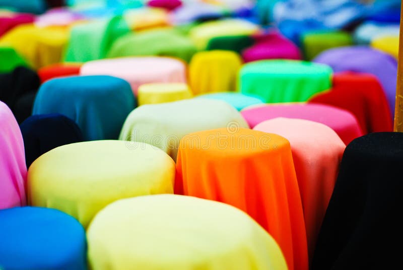 Colorful fabric in a row stock photography