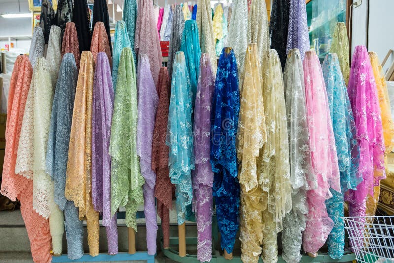 Colorful Fabric Thai Style in Fabric Market Thailand. Stock Photo