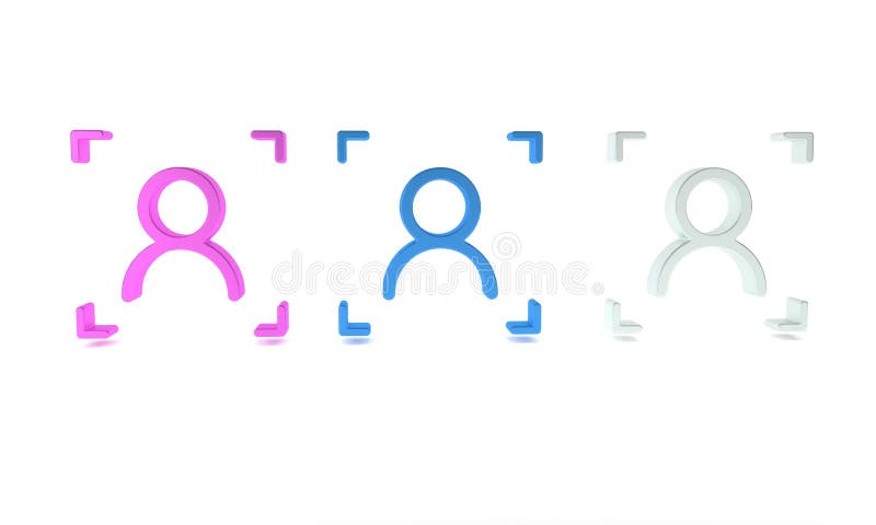 Pictograma de recunoaștere a feței colorată, izolată pe fond alb. pictograma scaner de identificare a feței. identificare facială. concept de securitate informatică. concept minimalism 3d redare ilustrație.