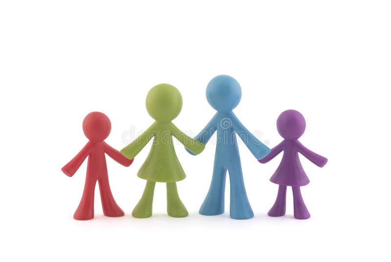 Colorful family figurines on white background