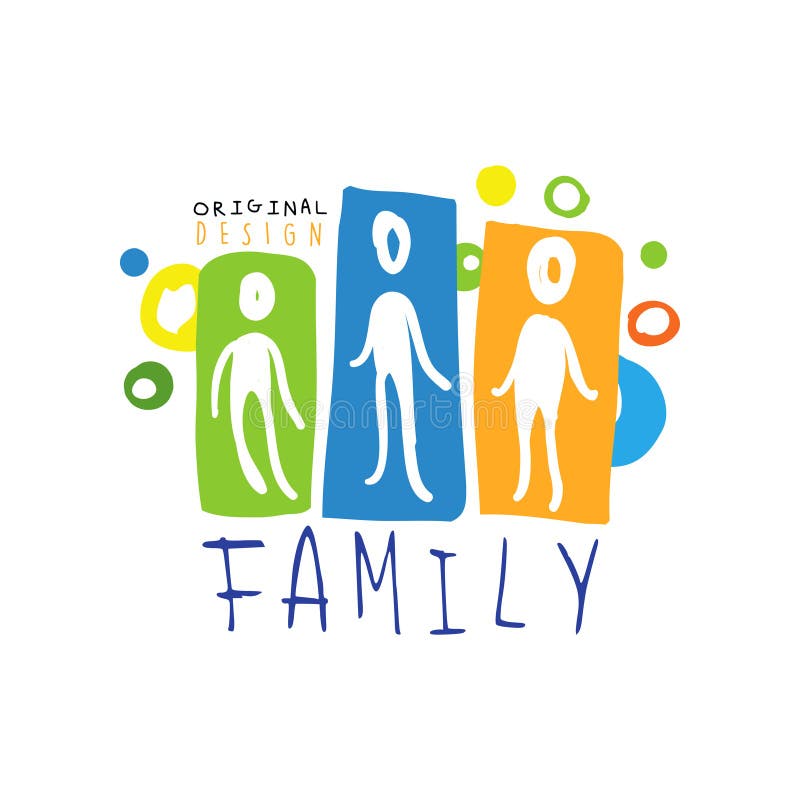 Colorful Happy Family Logo with People and Hearts Stock Vector ...