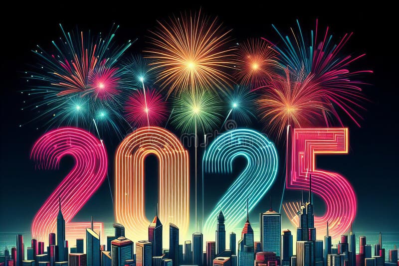 Colorful Fireworks Display with Number 2025 in the Middle Stock Image Image of sparkle, night