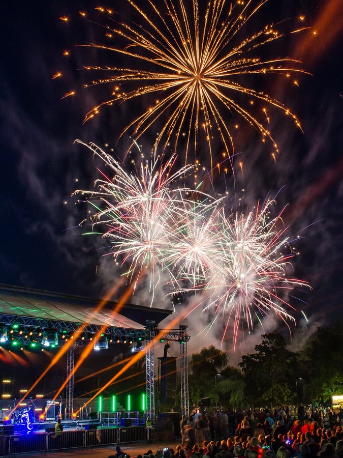A colorful fireworks in Kuldiga, Latvia royalty free stock image