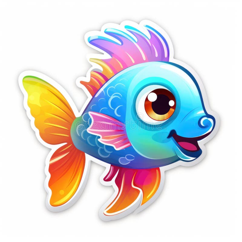 A Colorful Fish with a Big Smile on it S Face. Rainbow Sticker