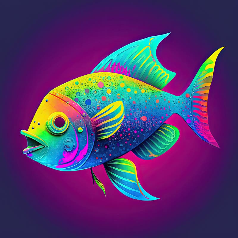 Colorful Fish in Neon Colors. Pop Style Art. Generative AI Stock ...