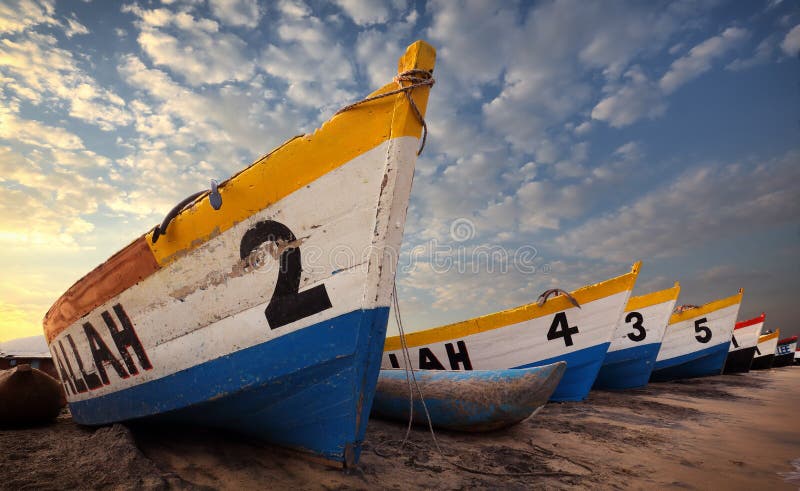 Colorful fishing boats, Lake Malawi