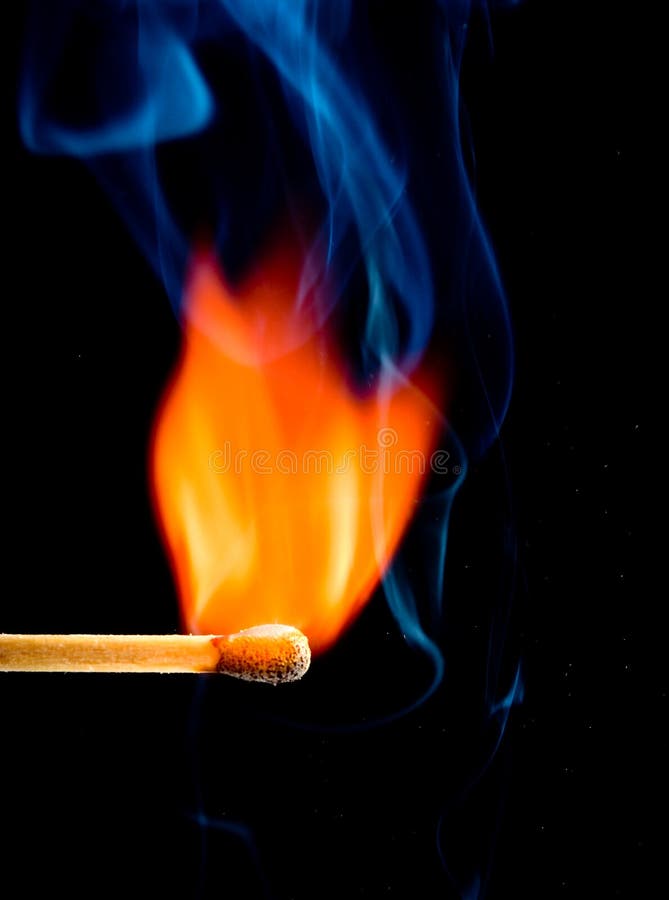 Colorful flame with wooden matchstick