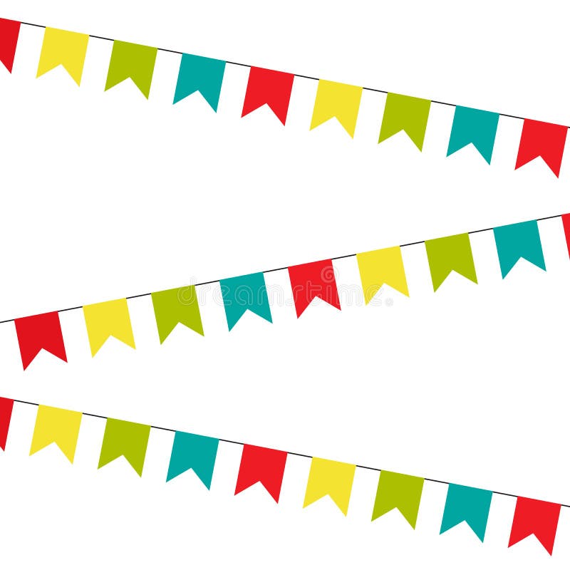 Colorful Flat Buntings Garlands, Flags. Celebration Decor Stock