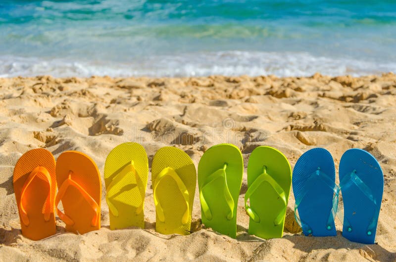 Colorful Flip Flops On The Sandy Beach Stock Image - Image of ...