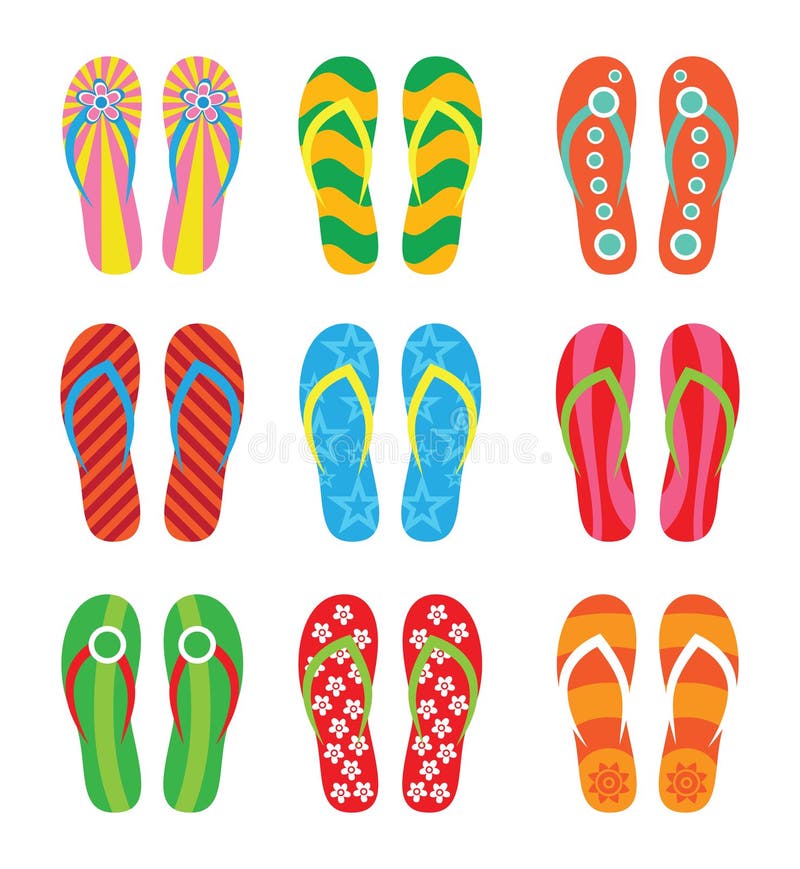 Colorful flip flops set stock vector. Illustration of flop - 32810955