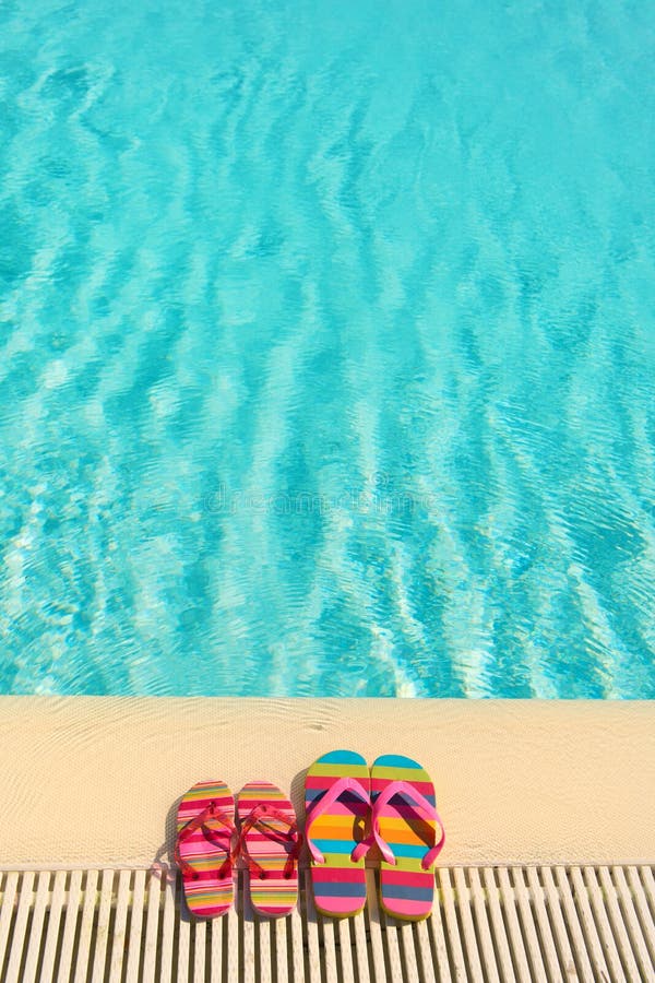 Colorful Flip Flops at Swimming Pool Stock Photo - Image of bright ...