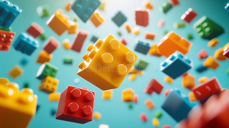 Colorful Floating Blocks Dynamic Composition Close-Up Capturing Motion in Vibrant Environment royalty free illustration