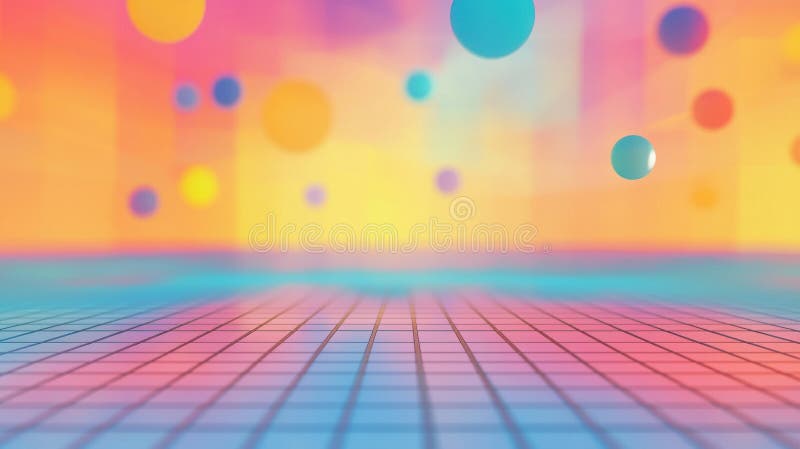 Colorful Floating Data Points in Abstract Grid vector illustration