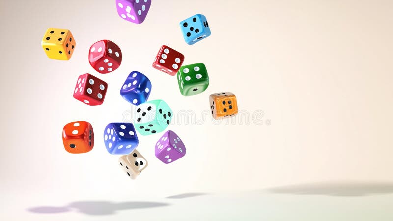 Colorful Floating Dice in Mid-Air with Shadows Perfect for Game and Entertainment Design Elements stock illustration