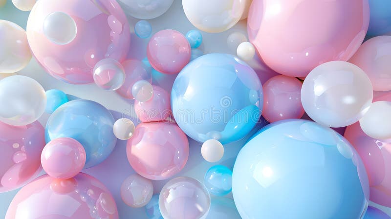 Colorful floating spheres and bubbles in artistic 3D rendering stock illustration