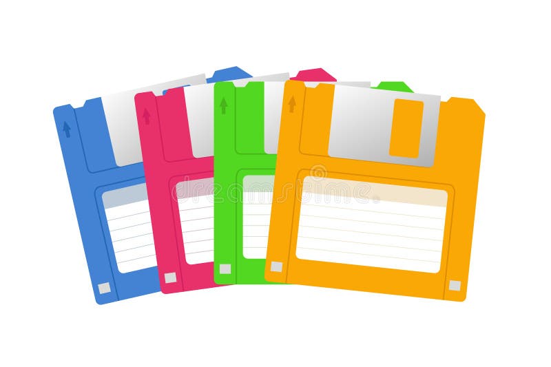 Colorful floppy disks, retro collection of obsolete technology vector illustration