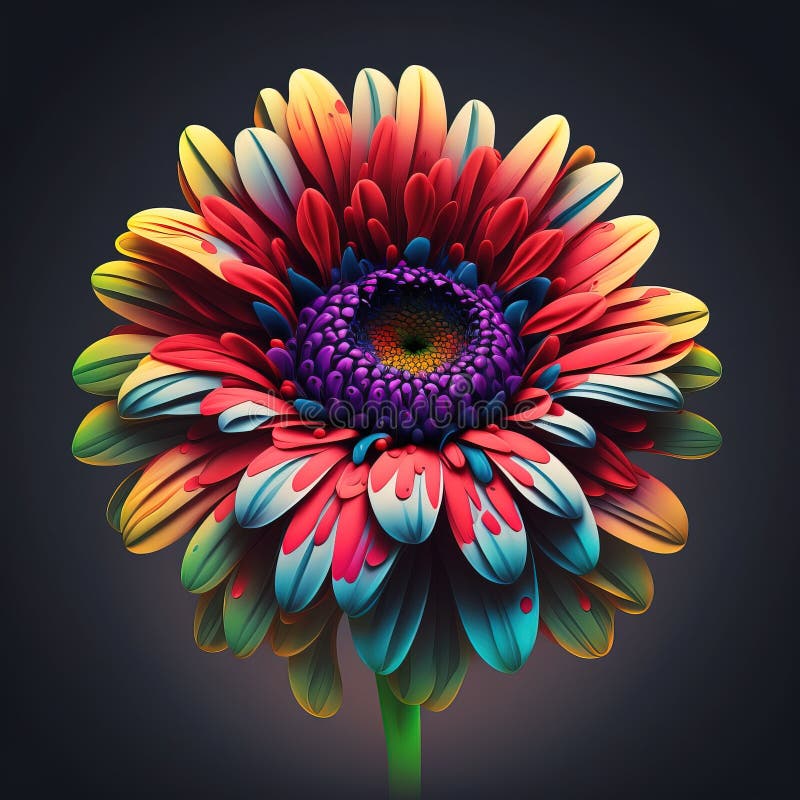 A Colorful Flower with a Black Background is Shown in this Image Stock