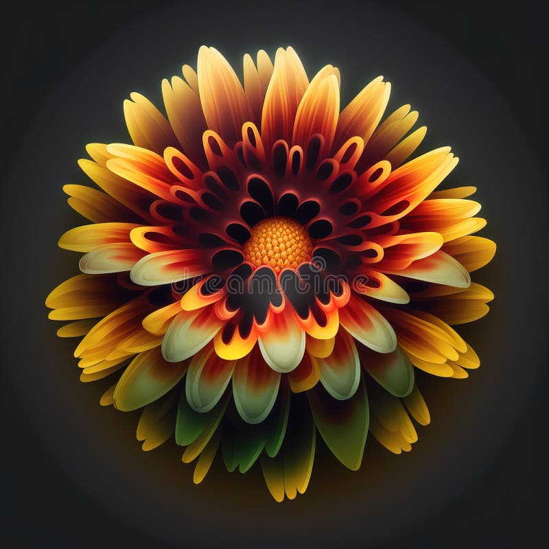 A Colorful Flower with a Black Background is Shown in this Image Stock