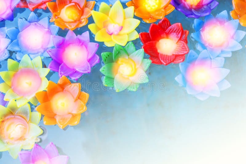 Colorful Flower Light Candle Float in the Water Stock Image Image of