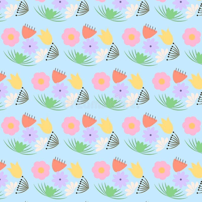 Colorful flower seamless pattern for background, notebook, simple design. Modern abstract vector design for paper, cover, fabric