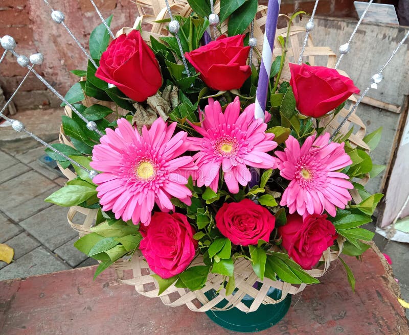 Colorful Flowers Basket for Multipurpose Use Stock Photo Image of