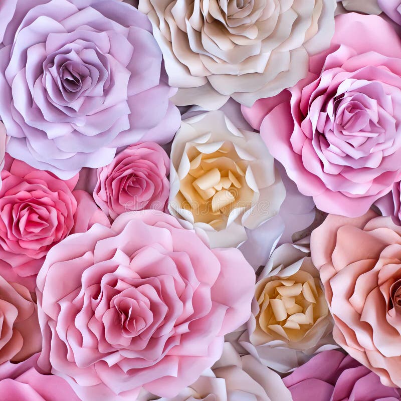 Colorful flowers paper background. Red, pink, purple, brown, yellow and peach handmade paper roses royalty free stock image Colorful flowers paper background. Red, pink, purple, brown, yellow and peach handmade paper roses royalty free stock image