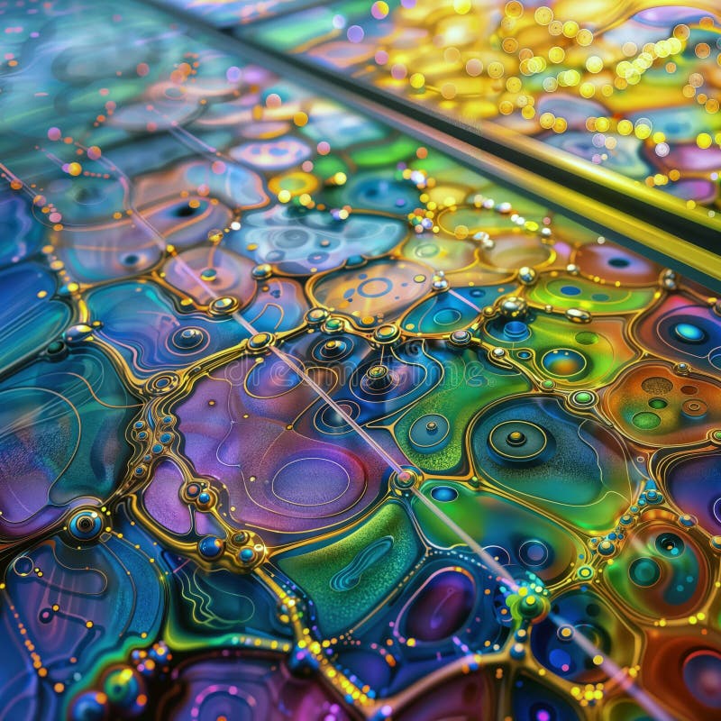 Modele colorate de fluiditate, cu elemente strălucitoare reprezentând elemente generative futuriste de tehnologie stock illustration