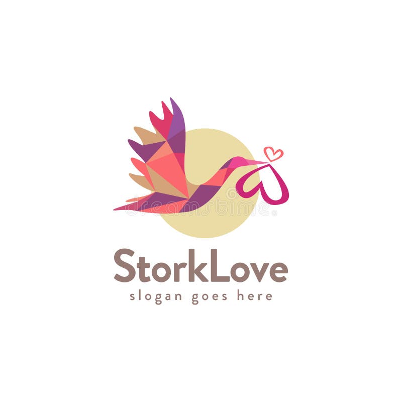 Colorful Flying Stork Carrying Love Logo Icon Vector Template, Spread