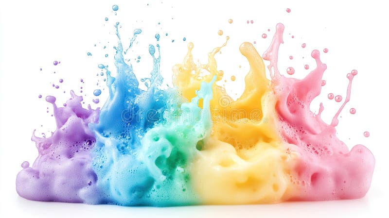 Colorful foam splash explosion isolated on white background vector illustration