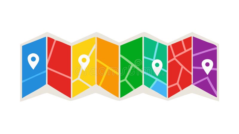 Colorful Folded Map with Location Pins, vector design Generative AI stock illustration