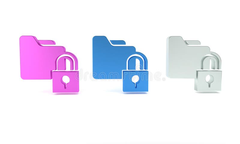 Colorful Folder and lock icon isolated on white background. Closed folder and padlock. Security, safety, protection royalty free illustration
