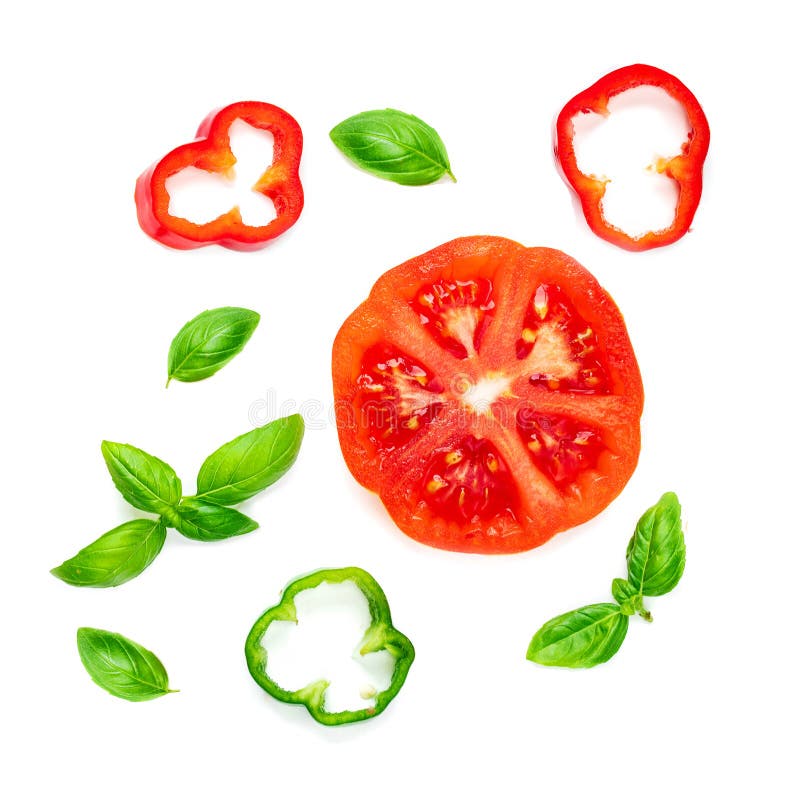 Colorful food pattern made of red pepper, onion, tomatoes and ba royalty free stock photography Colorful food pattern made of red pepper, onion, tomatoes and ba royalty free stock photography
