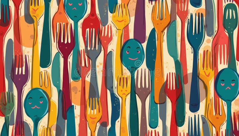 Colorful forks with playful faces royalty free stock image
