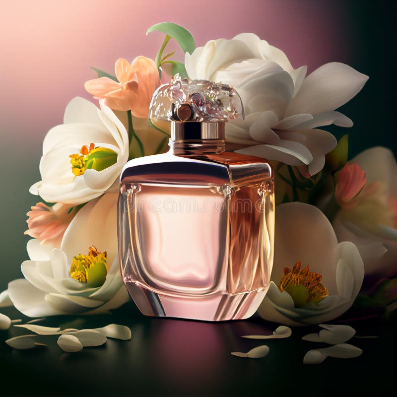 Colorful Fragrant Perfume in Flowers. Illustration Generative AI Stock