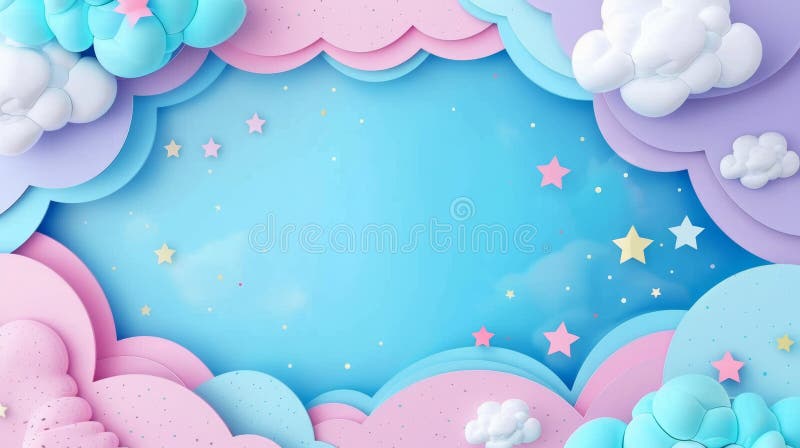 Colorful Frame Border Background with Cloud Computing Concept in Pastel Colors and Stars stock illustration