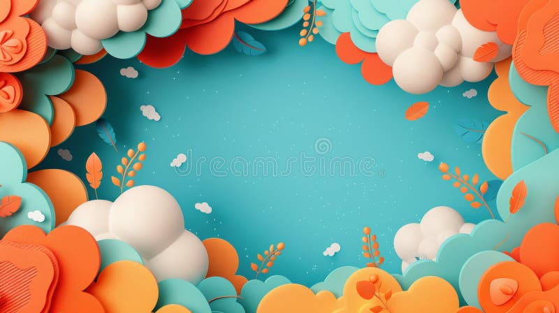 Colorful Frame Border Background Illustrating Cloud Computing Concept with Abstract Paper Cut Style royalty free illustration
