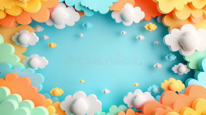 Colorful Frame Border Background Illustrating Cloud Computing Concept with Vibrant Clouds and Blue Sky stock illustration