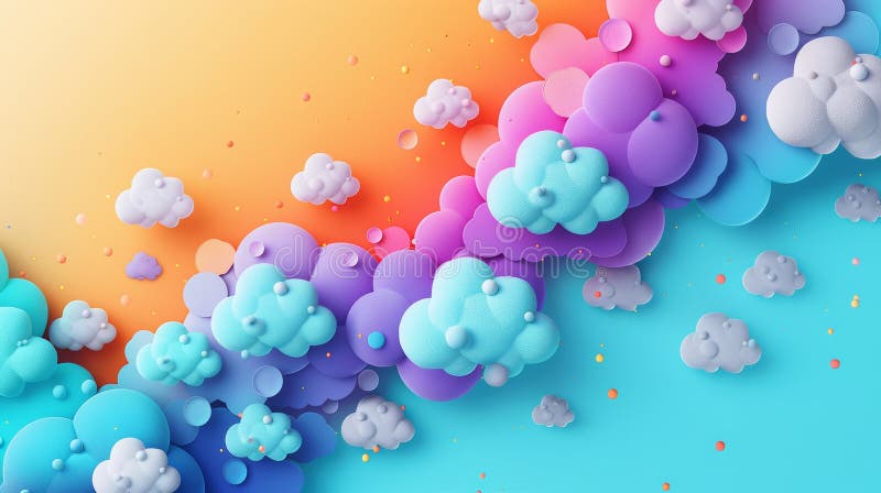 Colorful Frame Border Background Illustrating Cloud Computing Concept with Vibrant Gradient and 3D Cloud Elements vector illustration