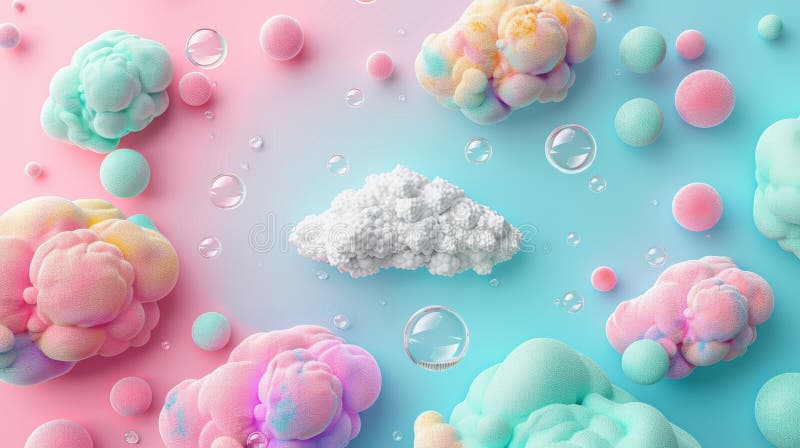 Colorful Frame Border Background Illustrating Cloud Computing Concept with Vibrant Pastel Clouds and Spheres royalty free illustration