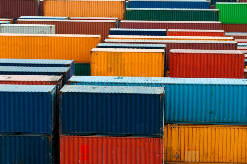 Colorful freight containers at the docks ready for shipping