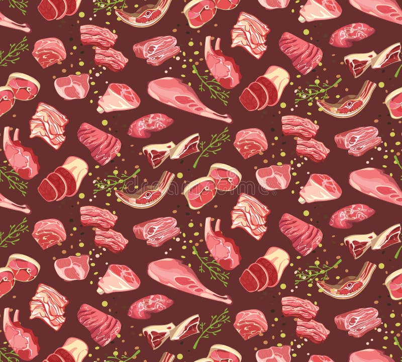 Colorful Fresh Pork Meat Seamless Pattern vector illustration