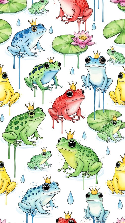 Colorful Frogs with Crowns Pattern Design royalty free illustration