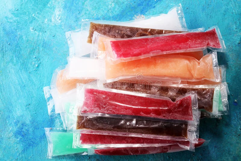 Colorful frozen fruit bar ice pops stock photos