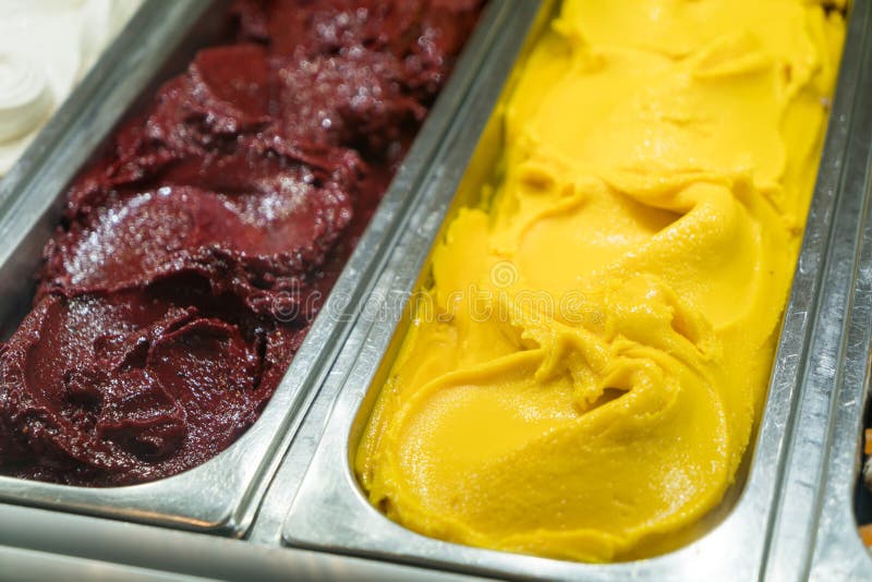 Colorful fruit italian sorbet gelato ice cream in the gelato shop in Italy stock images Colorful fruit italian sorbet gelato ice cream in the gelato shop in Italy stock images