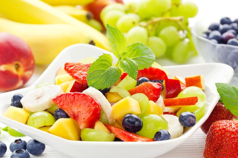 Bowl of healthy colorful fruit salad.