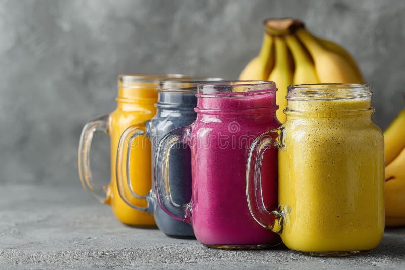 Colorful Fruit Smoothies in Mason Jars royalty free illustration