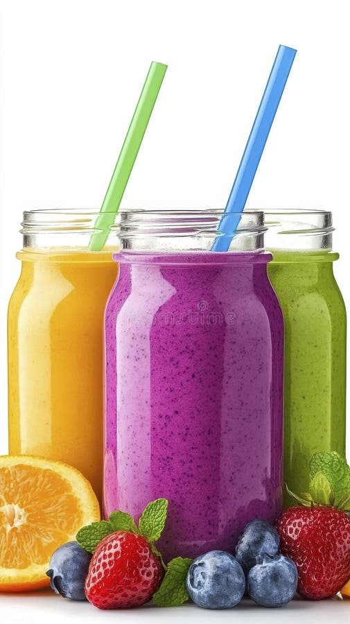 Colorful Fruit Smoothies in Mason Jars vector illustration