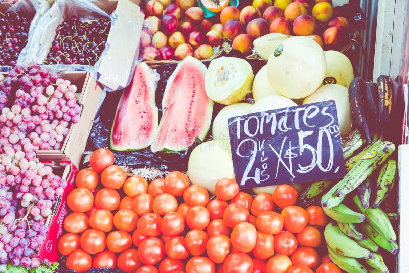 Colorful Fruit and Vegetable Stall in Buenos Aires, Argentina. Stock