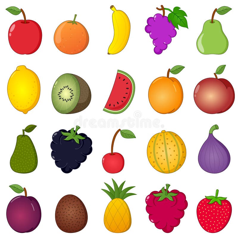 Colorful Fruits Collection Cartoon Style